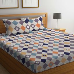 Arrabi Multi Geometric TC Cotton Blend Super King Size Bedsheet with 2 Pillow Covers ARBS 1757 - Multicolour-image-73