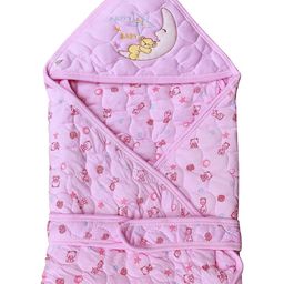 THE LITTLE LOOKERS Newborn Baby Quilted Wrapper Cum Blanket Cotton Baby Wrap with Hood & Belt- Pink-14