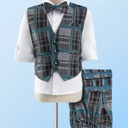 Robo Fry Full Sleeves Checkered Party Suit with Bow Tie - Multicolour-picture-19