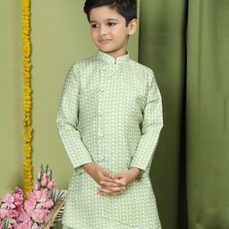 Tabard Full Sleeves Ethnic Batik Designed Kurta - Green-image-86