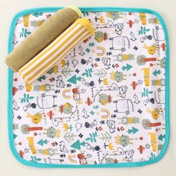 OHMS Terry Hand & Face Towels Animal Print Pack of 3  L 29 x B 29 cm- Multicolor-28