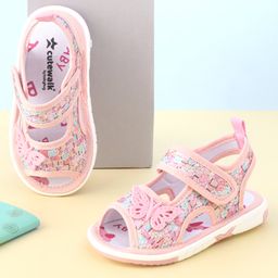 Cute Walk by Babyhug Velcro Closure Sandals with Butterfly Applique  - Light Pink-image-43
