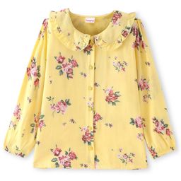 Babyhug Rayon Knit Full Sleeves Front Open Top with Floral Print - Yellow-image-51