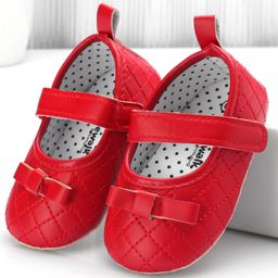 Cute Walk by Babyhug Booties with Velcro Closure & Bow Applique -  Red-image-32
