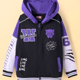 Pine Kids Marvel Terry Knit Full Sleeves Hooded Sweatjacket with Front & Back Black Panther Graphics & Pocket Detailing - Purple & Black-image-20