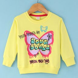 Olio Kids Cotton Knit Full Sleeves T-Shirts With Butterfly Print - Lemon Yellow-image-86