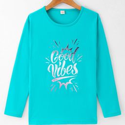 Olio Kids Cotton Knit Full Sleeves Winter Wear T-Shirt With Text Print - Turquoise-image-90