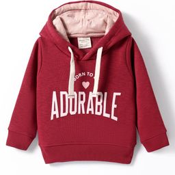 Ollypop Fleece Knit Full Sleeves Hooded Sweatshirt With Text Print - Red-picture-5