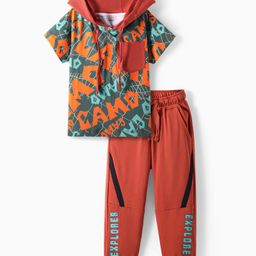 OLLINGTON ST. 100% Cotton Knit HalfSleevesHooded T-Shirt & Joggers Set All Over Printed - Multicolor-image-91
