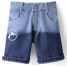 Little Kangaroos Washed Anti Bacterial Denim Shorts Text Print - Navy & Light Blue-image-42