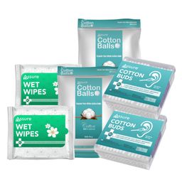 Assure Personal Care Set, Cotton Balls 100 Pcs, Cotton Buds 100 Sticks, Wet Wipes 30N (Set of 2)-image-13