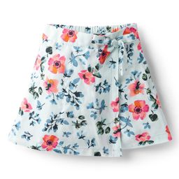 CrayonFlakes Rayon Floral Printed Bow Applique Detailed Skort - Off White-image-72