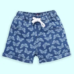 Kiddopanti Cotton Denim Butterfly Printed Shorts - Medium Blue-picture-29