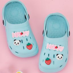 Yellow Bee Solid Clogs With Panda & Strawberry Charms - Blue-image-73