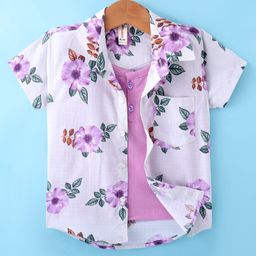 Dapper Dudes Half Sleeves Floral Printed Shirt With Attached Tee - Pink-image-14