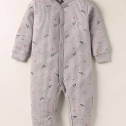 I Bears Interlock Knit Full Sleeves Front Open Romper With Paper Plane Print - Violet-image-62