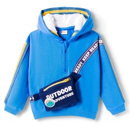 Babyhug Fleece Knit Full Sleeves Hooded Sweatshirt With Sling Bag Applique - Blue-picture-21