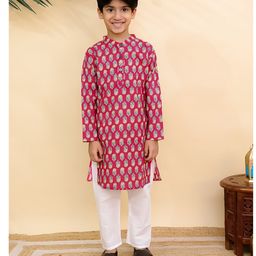 The Mom Store Cotton Knit Full Sleeves Floral Printed Kurta Pyjama Set - Multi Colour-picture-16