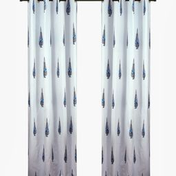 Aura White & Blue 2 Pieces Floral Printed Cotton Long Door Curtains-image-49
