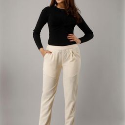 HERE&NOW Women Cotton Relaxed Regular Fit Mid-Rise Pleated Trousers-picture-40