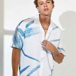 Campus Sutra Men Comfort Cuban Collar Abstract Printed Oversized Casual Shirt-image-73