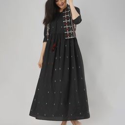 Jaipurite Women Printed Pleated Maxi Dress With Jacket-image-73