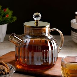 ceradeco Gold-Toned Textured Glass Transparent Kettle Set of Cups and Mugs-57