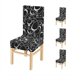 Yellow Weaves 4-Pcs Black & White Printed Stretchable Chair Covers-image-84