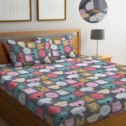 Myntra Elegant Homes Grey & Pink Printed 300 TC King Bedsheet Set 2.50 m x 2.25 m-18