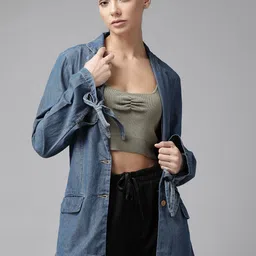 Roadster Women Blue Solid Pure Cotton Denim Jacket-picture-48