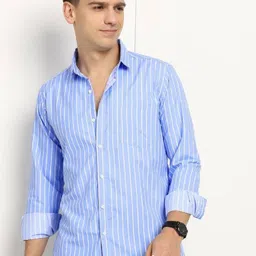 Eleni Trendz Men Blue Cotton Striped Spread collar Casual Shirt-picture-16