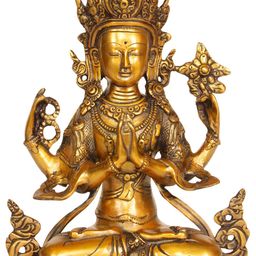 Exotic India Gold-Toned Four-armed Avalokiteshvara Religious Idol Showpiece-image-65