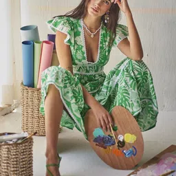 Sage by Mala Floral Printed A-Line Cotton Maxi Dress-image-14