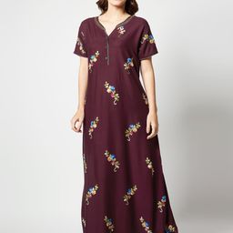 Zeyo Floral Embroidered Maxi Nightdress-image-75