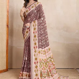 KALINI Ethnic Motifs Printed Zari Brasso Saree-picture-1