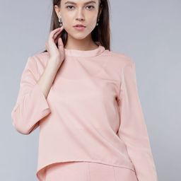 Tokyo Talkies Women Pink Solid High-Low Top-image-3