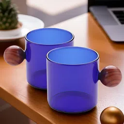 The Better Home Blue & Brown 2 Pieces Glossy Borosilicate Glass Mugs 120 ml Each-17