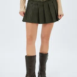 Koton Women Striped Pleated A-line Mini Skirt-image-60