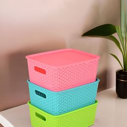 Aura Pink Set of 3 Regular Tote Basket Organisers-64