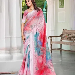 ZILVIRA Floral Printed Zari Pure Linen Saree-picture-15
