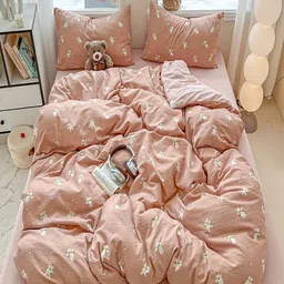 JC HOME Pink & White Quirky Printed AC Room Double King Bedding Set-picture-49