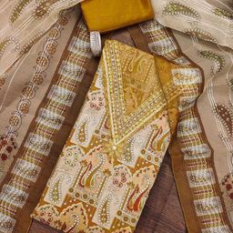 HERE&NOW Paisley Printed Beads and Stones Organza Unstitched Dress Material-image-97