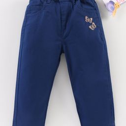 Babyhug Full Length Embroidered Pant With Belt - Dark Blue-image-98