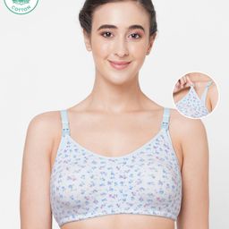 ECOMAMA Organic Cotton & Bamboo Antimicrobial Sleeping/Feeding Bra Floral Blue - Light Blue-image-26