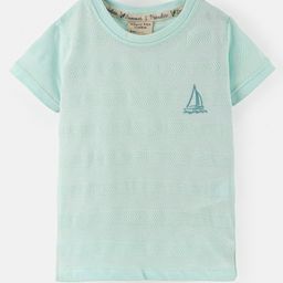 Ollypop Cotton Knit Half Sleeves Ship Embroidery T-Shirt - Light Blue-picture-43