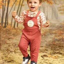 Babyoye 100% Cotton with Eco-Jiva Finish Dungarees with Full Sleeves Tee Leopard Print - Brown-image-44