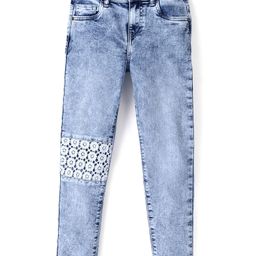 Pine Kids Cotton Elastane Full Length Denim Jeans with Lace Detailing- Light Blue-picture-35