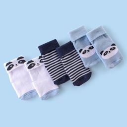 Cute Walk By Babyhug Terry Anti-Bacterial Ankle Length Socks With Panda Print Pack Of 3 - White Blue & Black-image-87