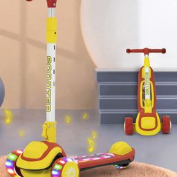 3 Wheel Foldable Scooter With Led Light Up Deck & Wheel with 4 Level Adjustable Handle Bar - Red Yellow-11