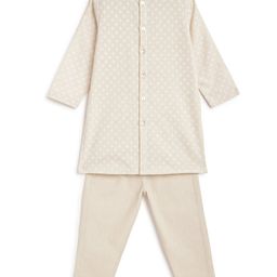 Tiber Taber Cotton Lurex Full Sleeves Ethnic Motif Printed Kurta With Pyjama Set - Cream-image-28